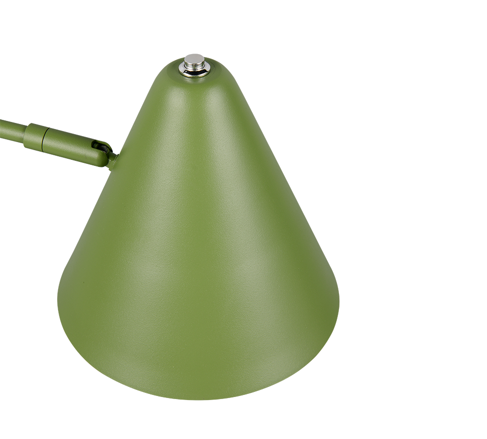dettaglio paralume a cono verde in metallo per piantana