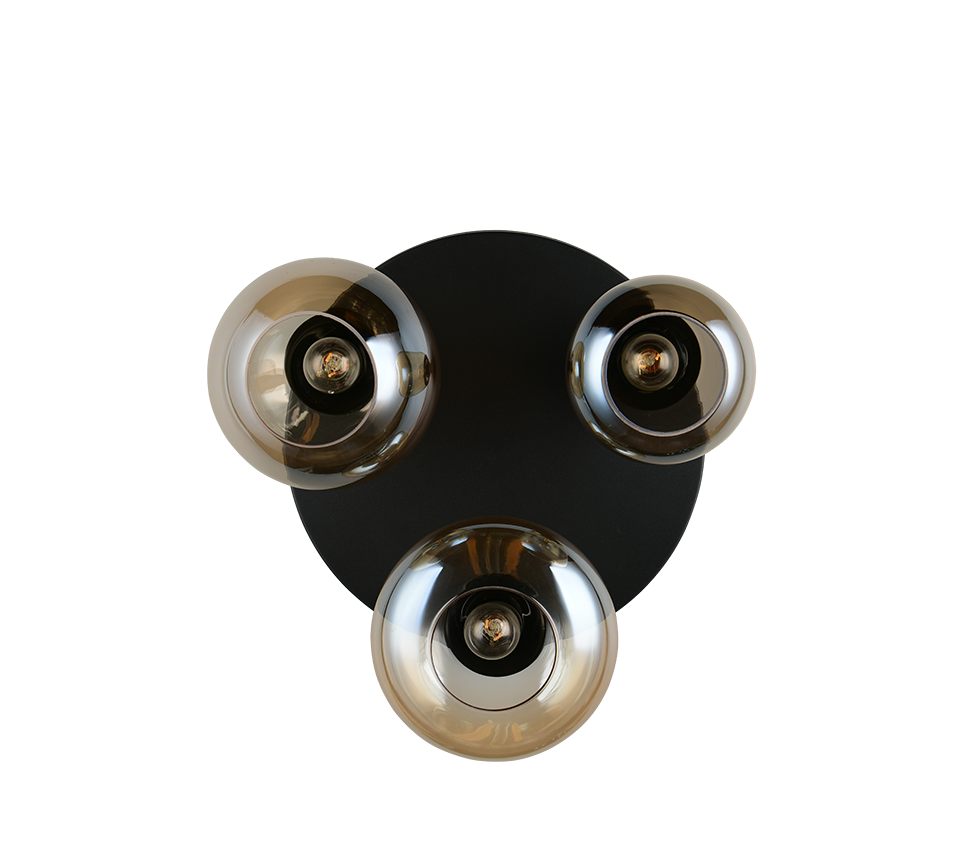 plafoniera da soffitto trio lighting lumina nera opaca con tre vetri ambrati vista dall alto