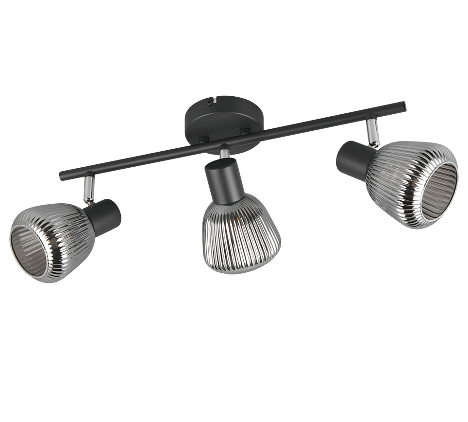 faretto barra 3 luci orientabili metallo nero vetro cromato per soffitto Trio Lighting