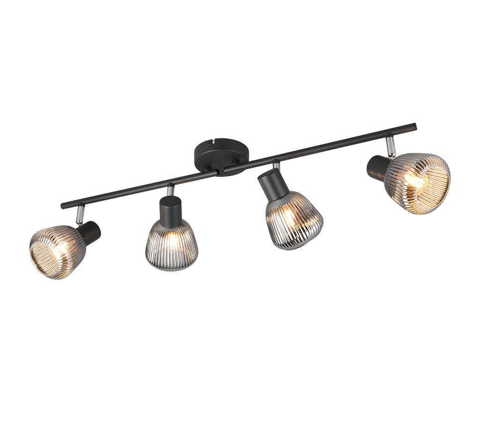 faretto orientabile barra 4 spot metallo nero e vetro TRIO LIGHTING montato a soffitto