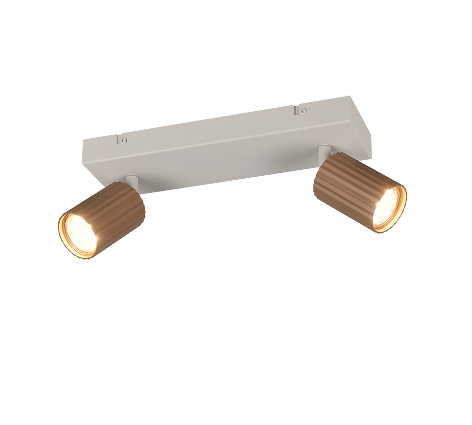 dettaglio faretto orientabile con due spot colore caffu00e8 struttura metallo montaggio a soffitto o parete