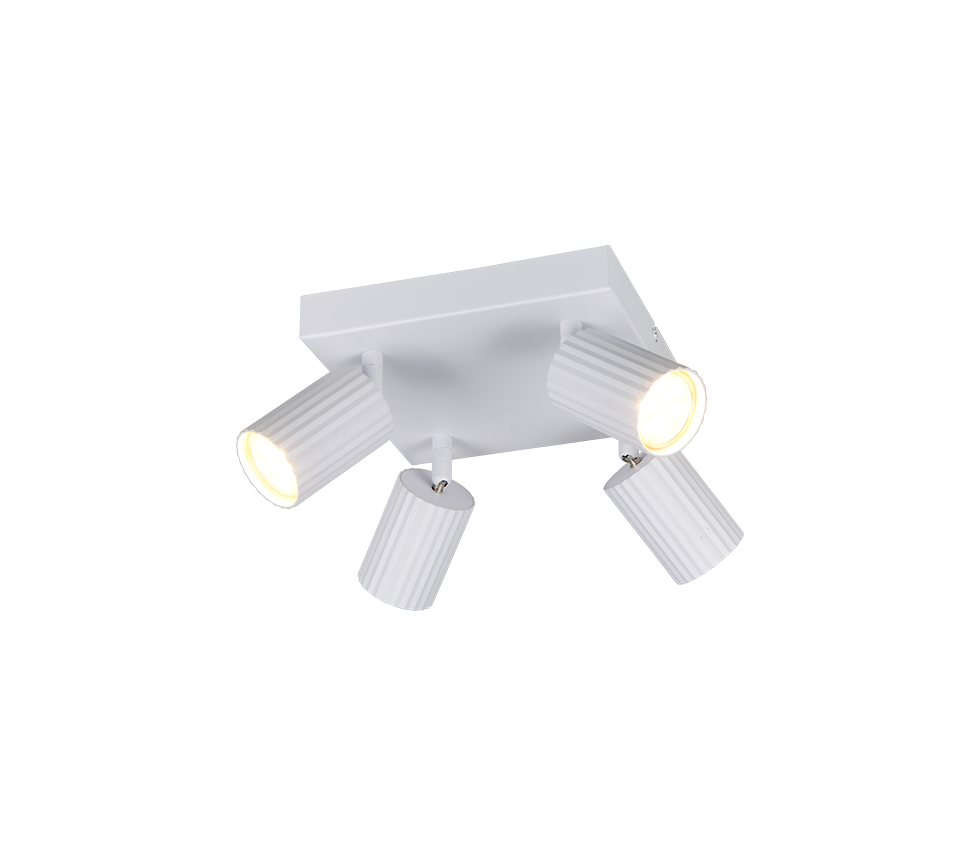 plafoniera a 4 spot orientabili bianco opaco metallo moderno per soffitto e parete