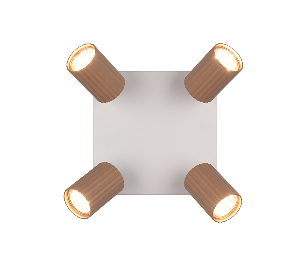 plafoniera metallo quattro spot orientabili colore caffu00e8 vista dall'alto per illuminazione interni moderni