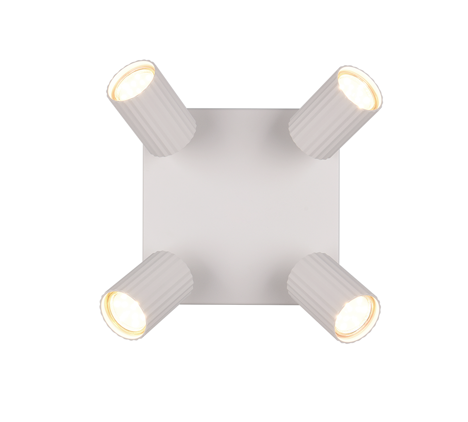 vista superiore della plafoniera quadrata 4 spot orientabili grigio caldo Trio Lighting