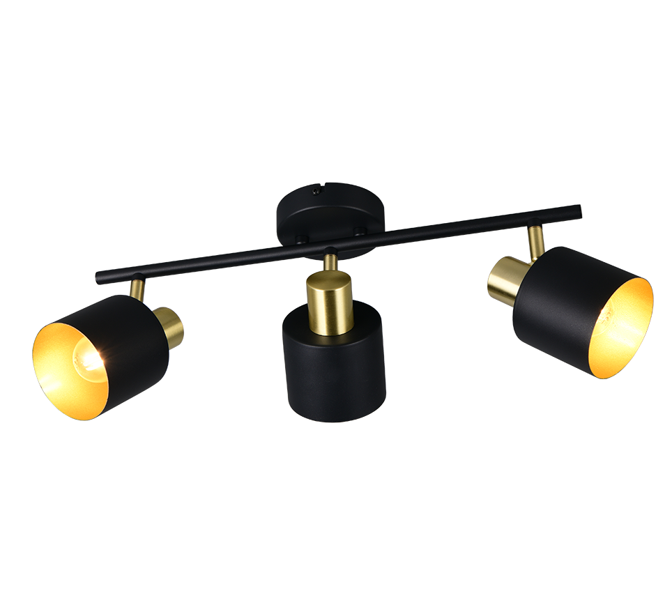 barra faretto orientabile 3 spot oro nero per soffitto parete Trio Lighting