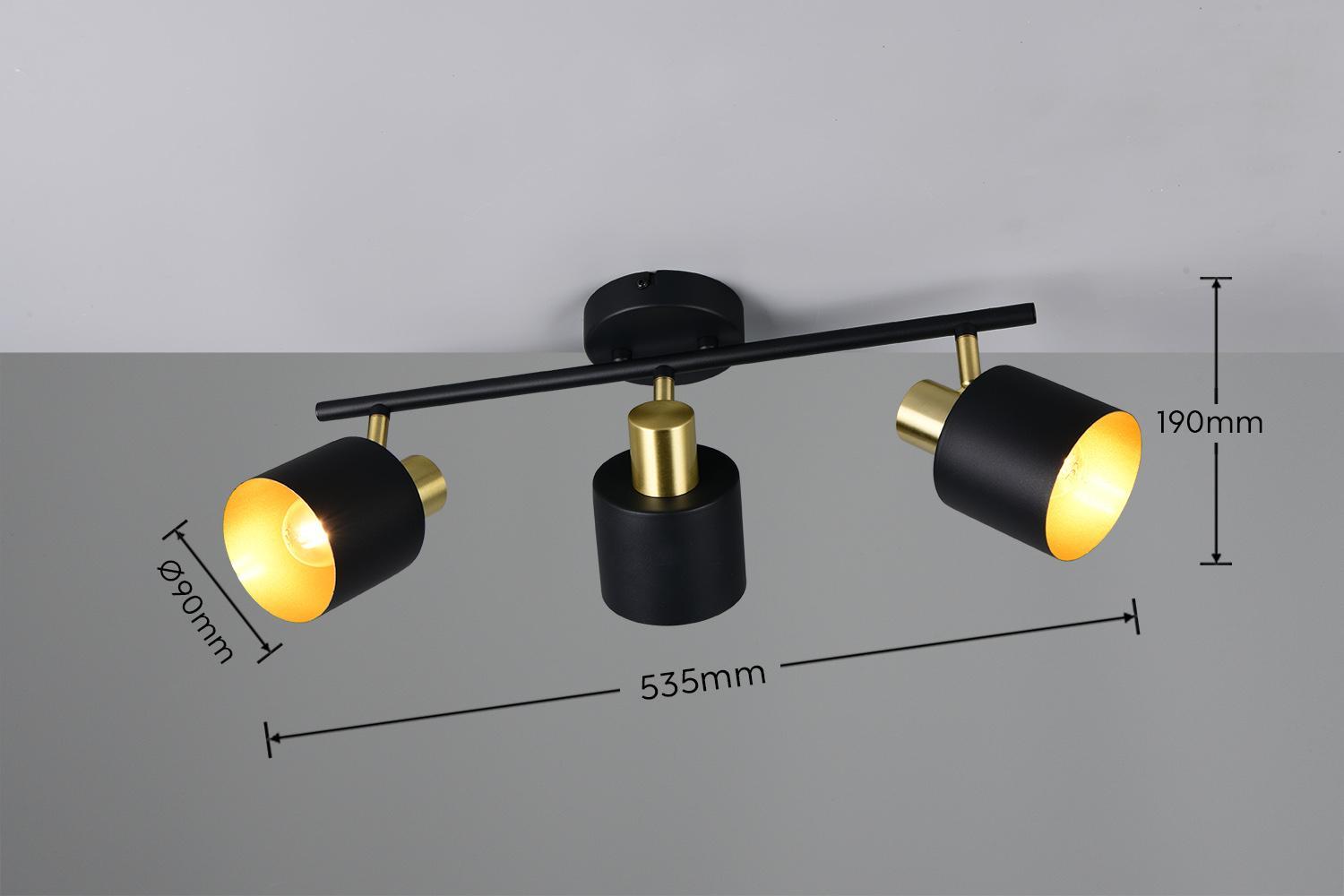 barra faretto 3 luci orientabili montata a soffitto design oro nero Trio Lighting