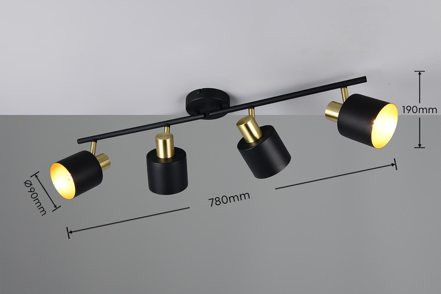 barra faretto 4 spot montaggio a soffitto design moderno metallo oro nero