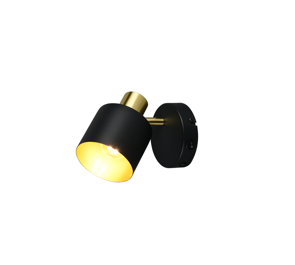 dettaglio base faretto orientabile metallo interruttore oro nero trio lighting