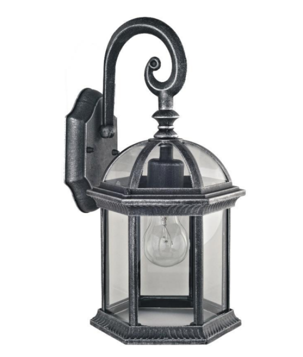 applique da esterno e27 sovil rum nero argento con vetro trasparente martellato