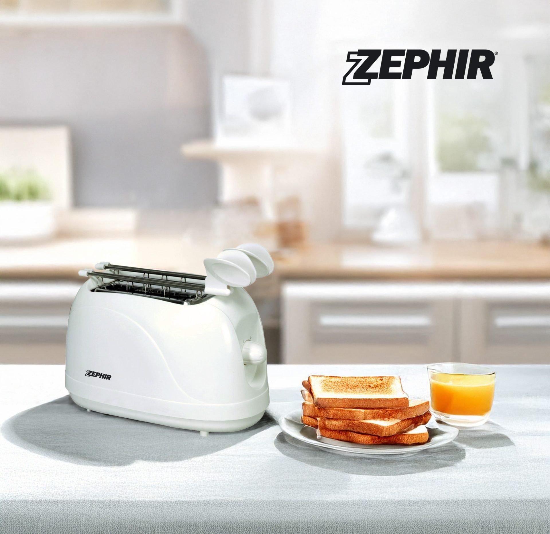 dettaglio tostapane elettrico Zephir bianco compatto con pinze estraibili