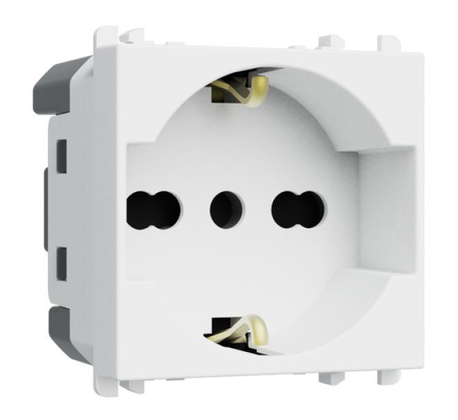 presa universale 2 moduli 2P T 16A colore bianco serie Lybra Urmet vista laterale