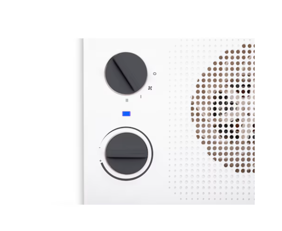 Vista laterale del termoventilatore compatto Black Decker BXSH2001E bianco e nero