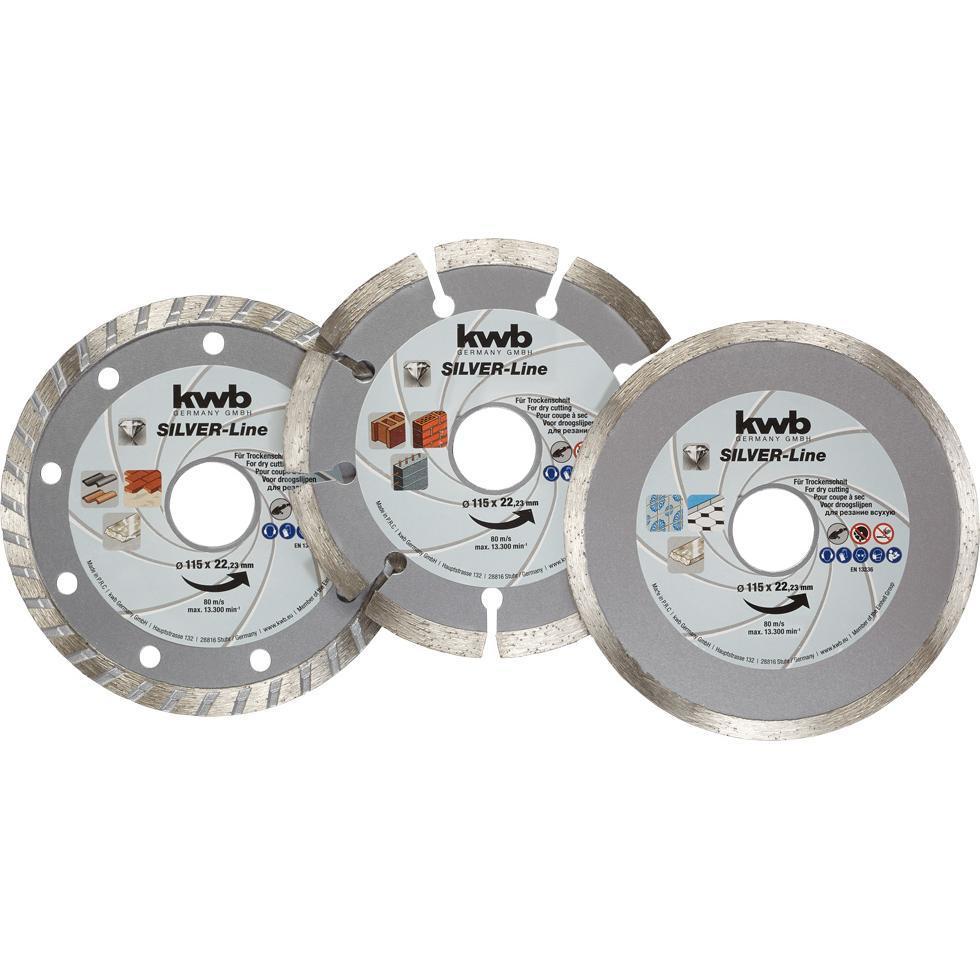 set dischi diamantati universali 115mm per taglio preciso su cemento e piastrelle