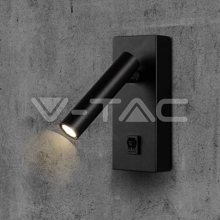 faretto led da parete v-tac 2w nero orientabile installato su muro luce 4000k