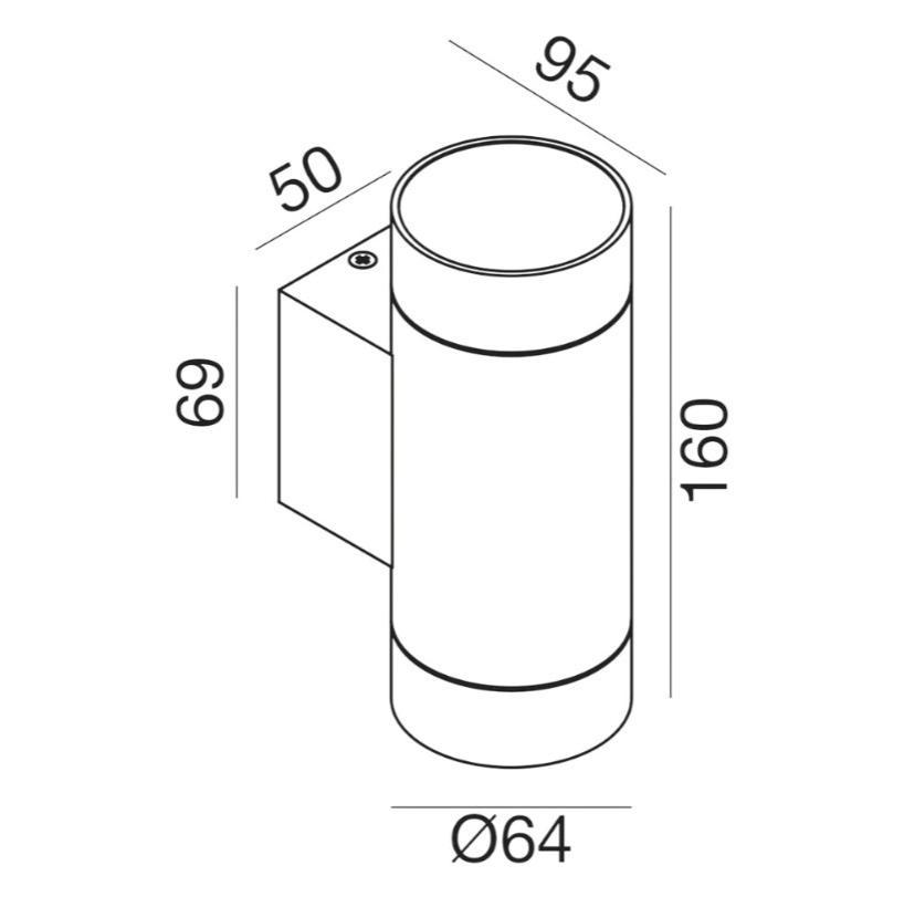 applique da parete per esterni cilindrica in alluminio marrone vista frontale
