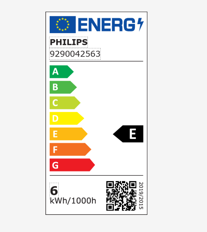 etichetta energetica lampadina led spot gu10 philips classe e 6 kwh