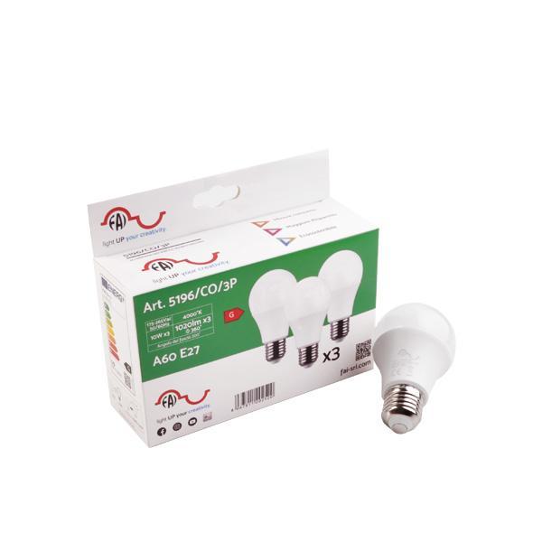 confezione lampade led e27 fai 10w bulbo luce calda 3 pezzi