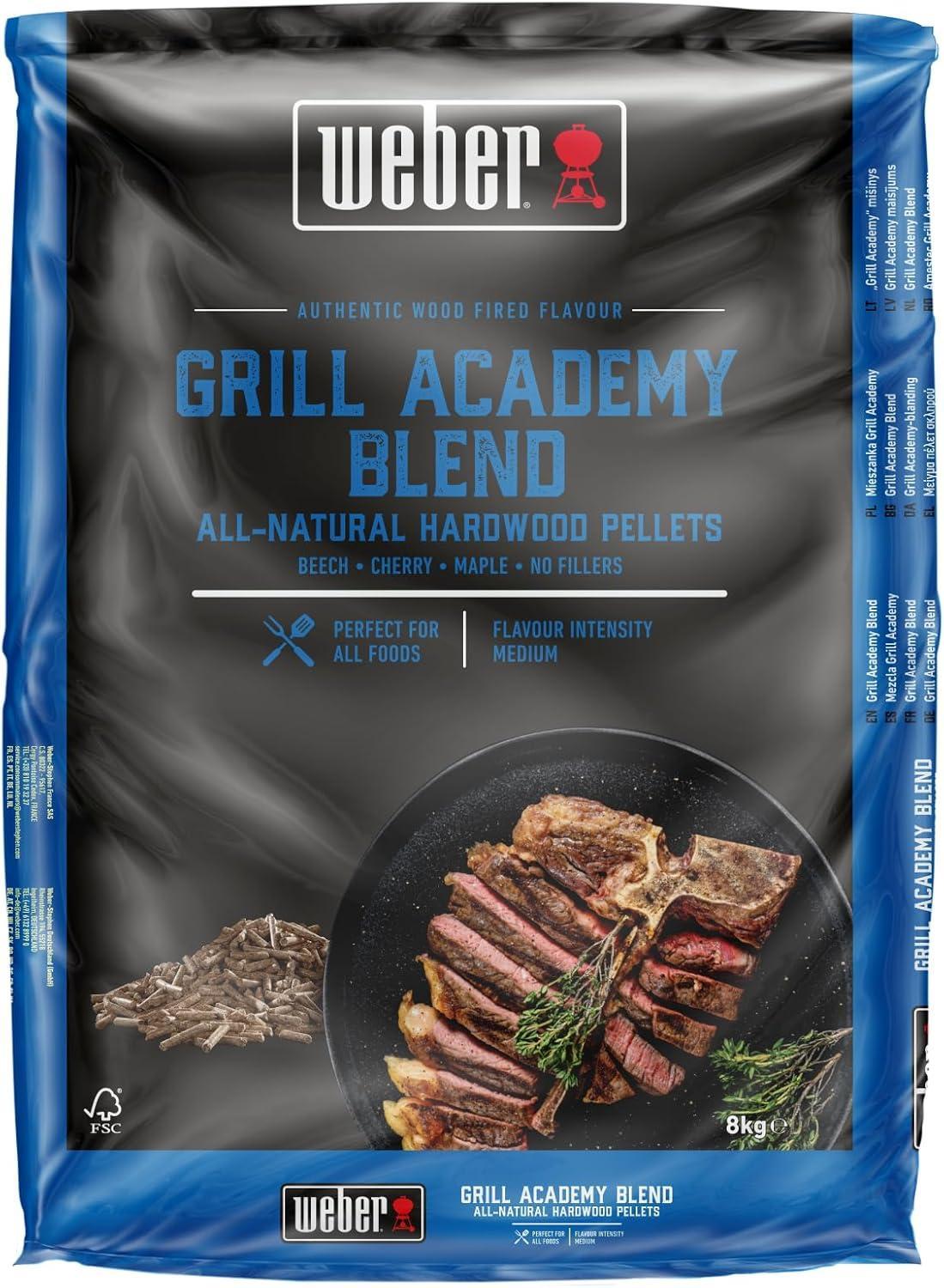 pellet di legno naturale grill academy blend 8 kg weber per barbecue e affumicatura
