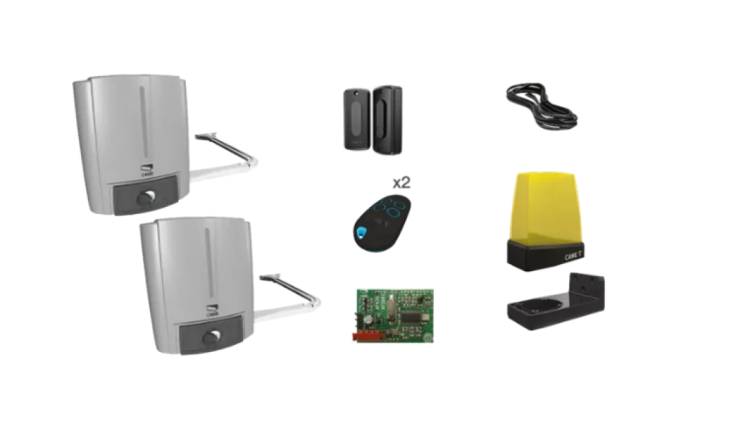 kit automazione cancello a battente 24v came con motori articolati accessori controllo remoto fotocellule lampeggiante