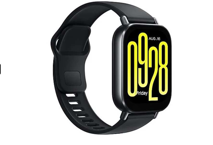 Vista laterale di smartwatchXIAOMI display 2 pollici cinturino nero design sottile