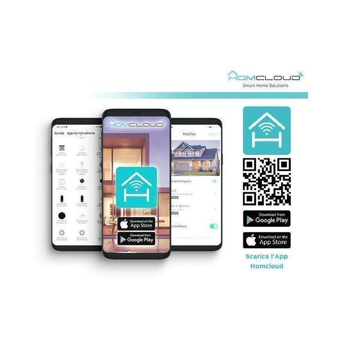 smartphone con app di controllo antifurto Homcloud compatibile per gestione remota wireless
