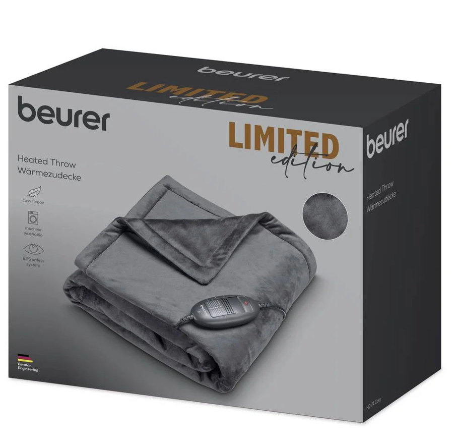 confezione termocoperta riscaldante limited edition grigia con telecomando e simboli di lavaggio