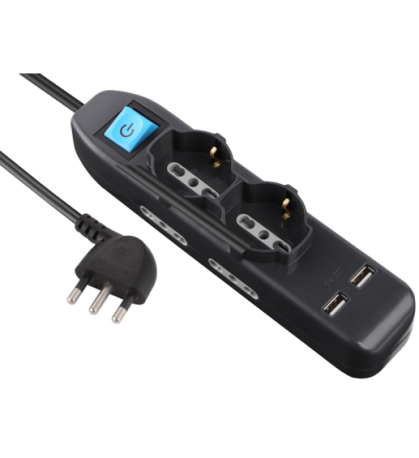 Multipresa Electraline nera 6 prese con 2 porte usb e interruttore