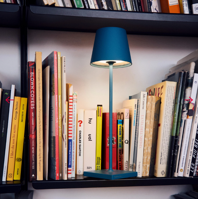 lampada da tavolo poldina blu avio in libreria illuminazione led lampada da tavolo poldina blu avio in libreria illuminazione led