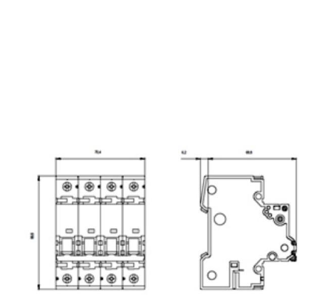 disegno quotato interruttore magnetotermico 4 moduli guida din