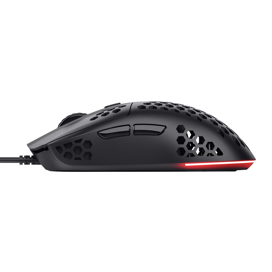 mouse da gioco ergonomico con design a nido dape profilo laterale e led