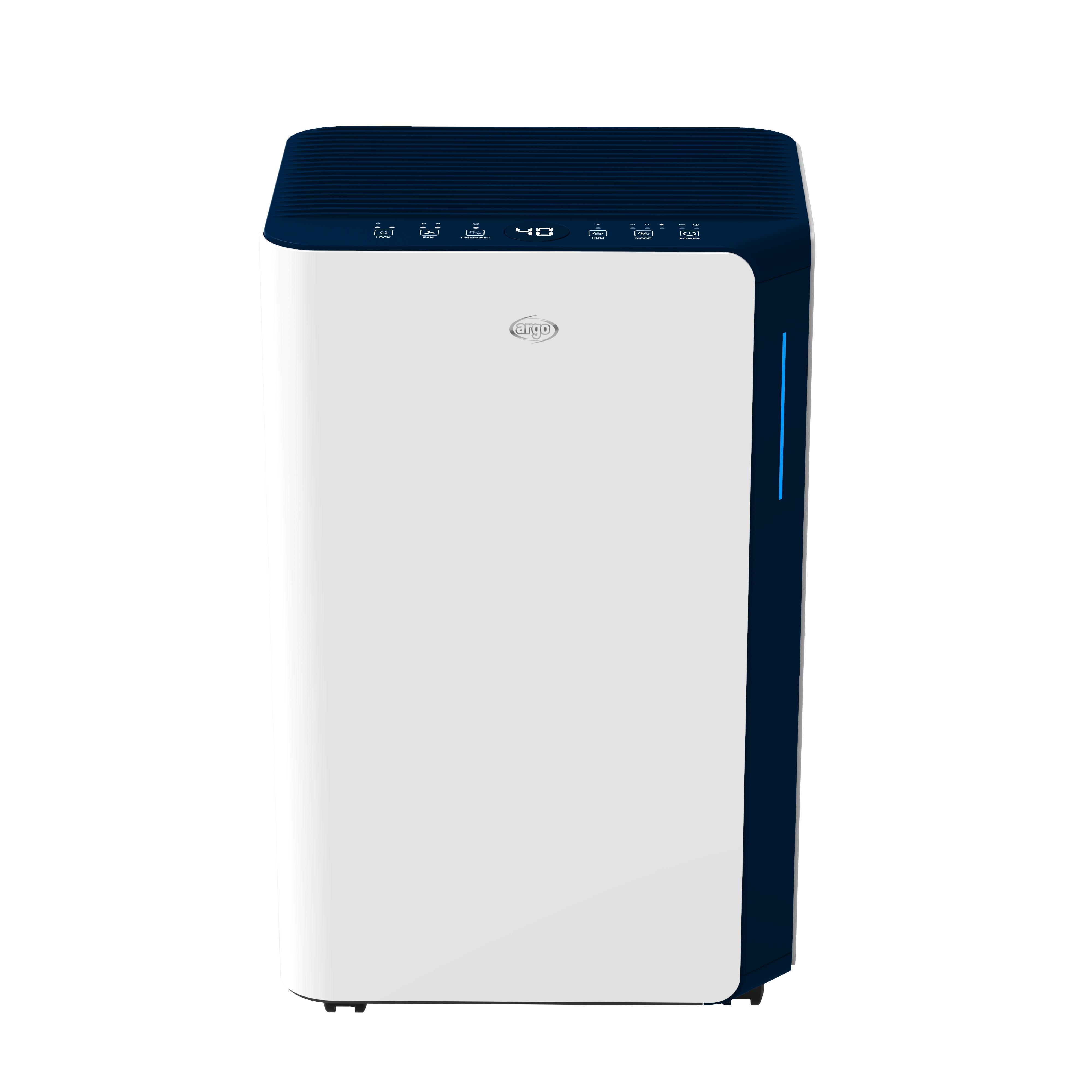 deumidificatore argo vista frontale bianco con top blu e comandi digitali