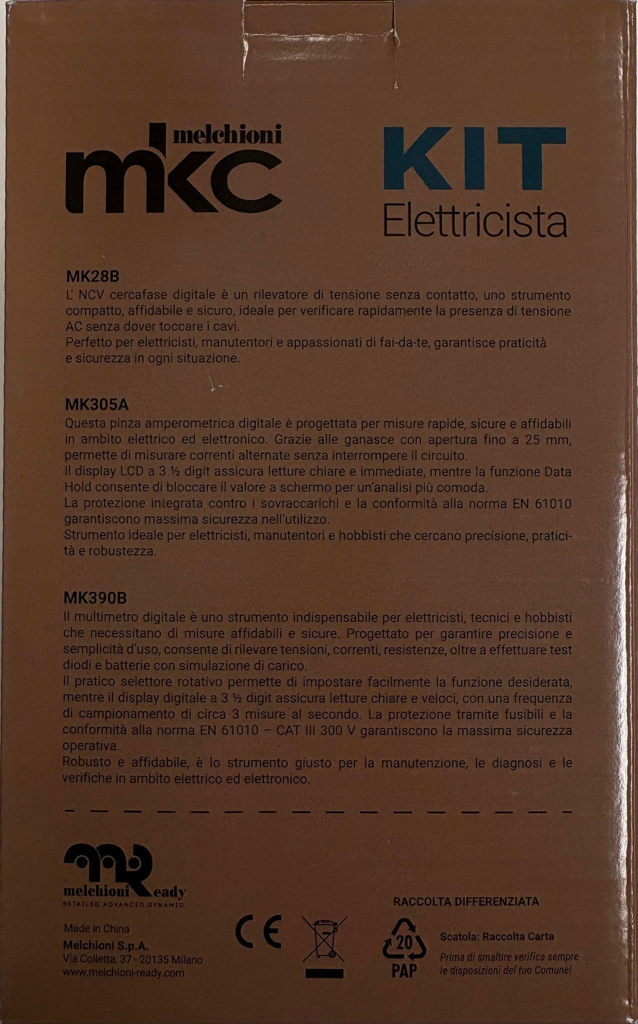 confezione kit elettricista melchioni descrizione strumenti e caratteristiche tecniche