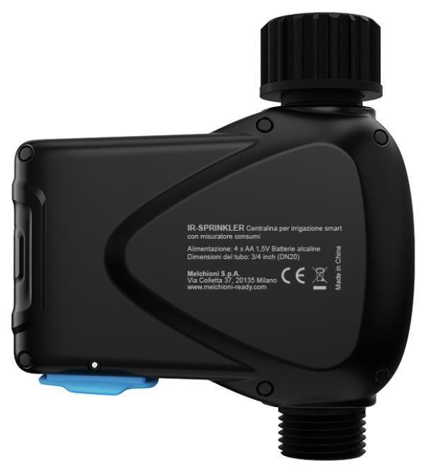 centralina irrigazione smart irradio vista posteriore con etichetta tecnica