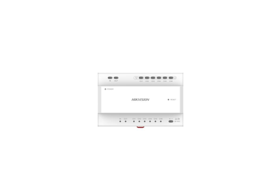 distributore 2 fili hd hikvision ds kad7060ey vista frontale con morsetti ch1 ch6