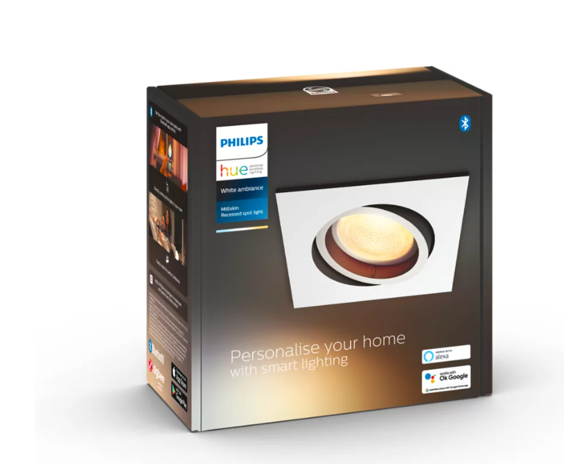 Faretto visto dal basso Philips Milliskin 9x9 cm orientabile incasso smart per casa con illuminazione bianca regolabile