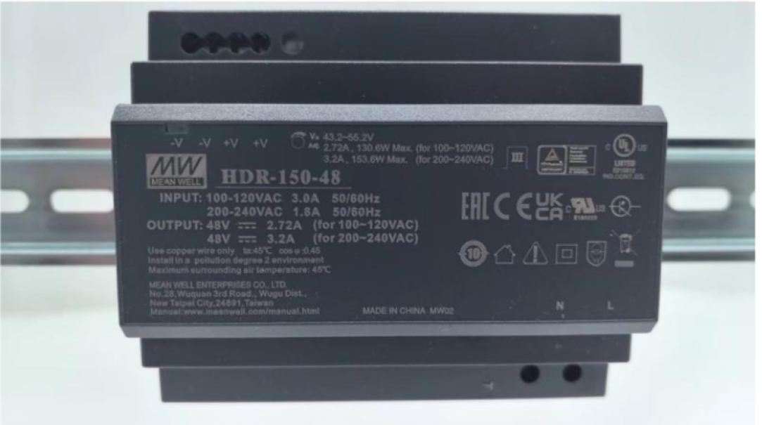 alimentatore hikvision 48v 150w vista frontale etichetta