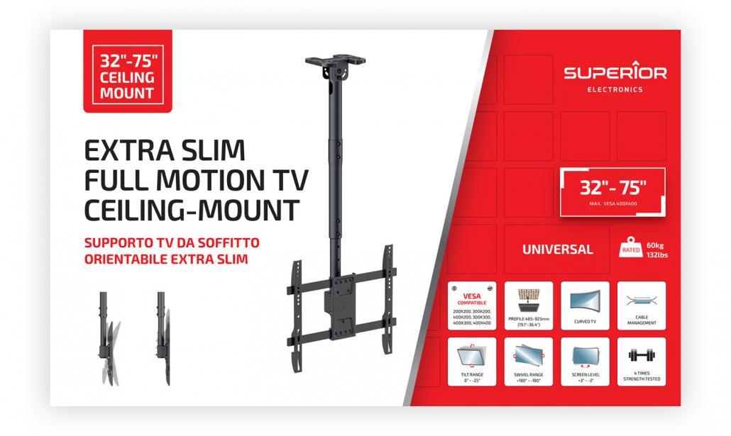 Supporto TV Superior 32-75 da Soffitto Orientabile Extra Slim - SUPSTV024 