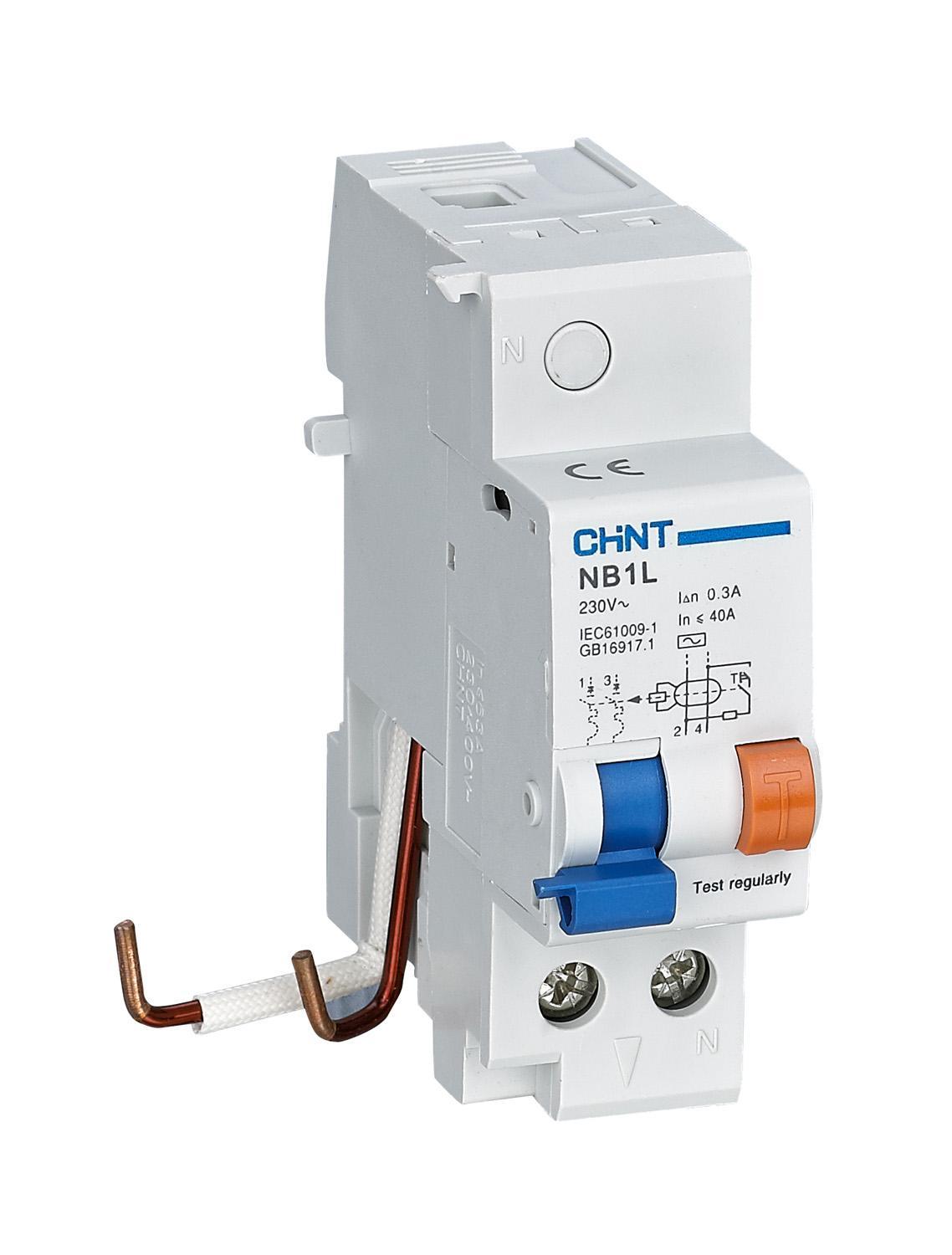 blocco differenziale chint nb1l tipo ac 2 poli 40a 300ma vista frontale blocco differenziale chint nb1l tipo ac 2 poli 40a 300ma vista frontale con pulsante test