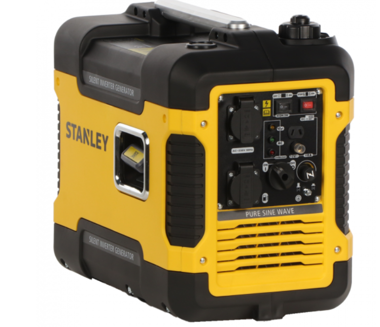 generatore inverter silenziato stanley vista tre quarti con pannello frontale