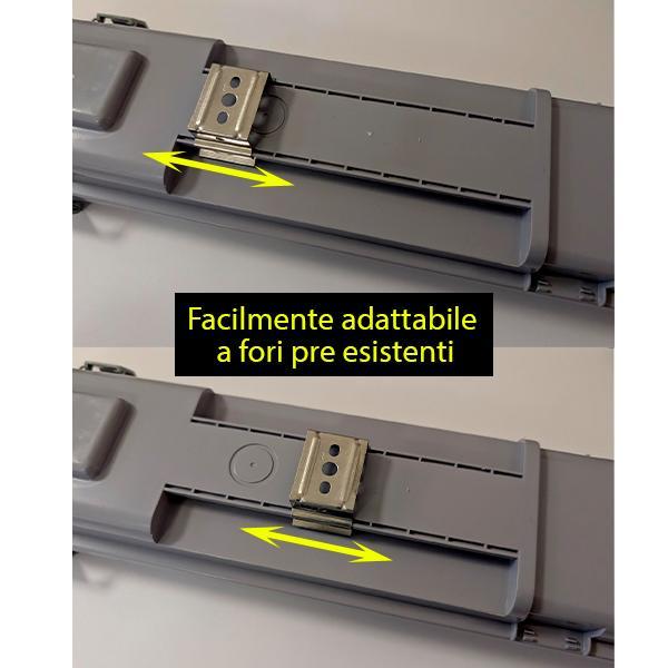plafoniera stagna adattabile a fori preesistenti con staffa scorrevole
