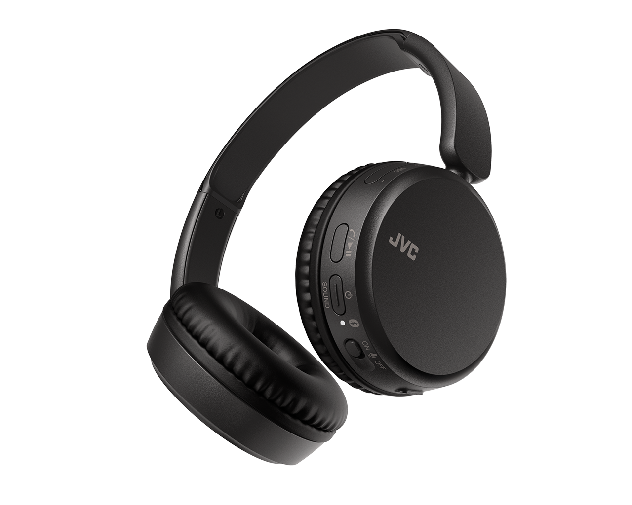 cuffie bluetooth jvc deep bass nere vista laterale con comandi