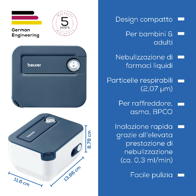 nebulizzatore aerosol beurer ih16 con misure 14 11 6 8 8 cm