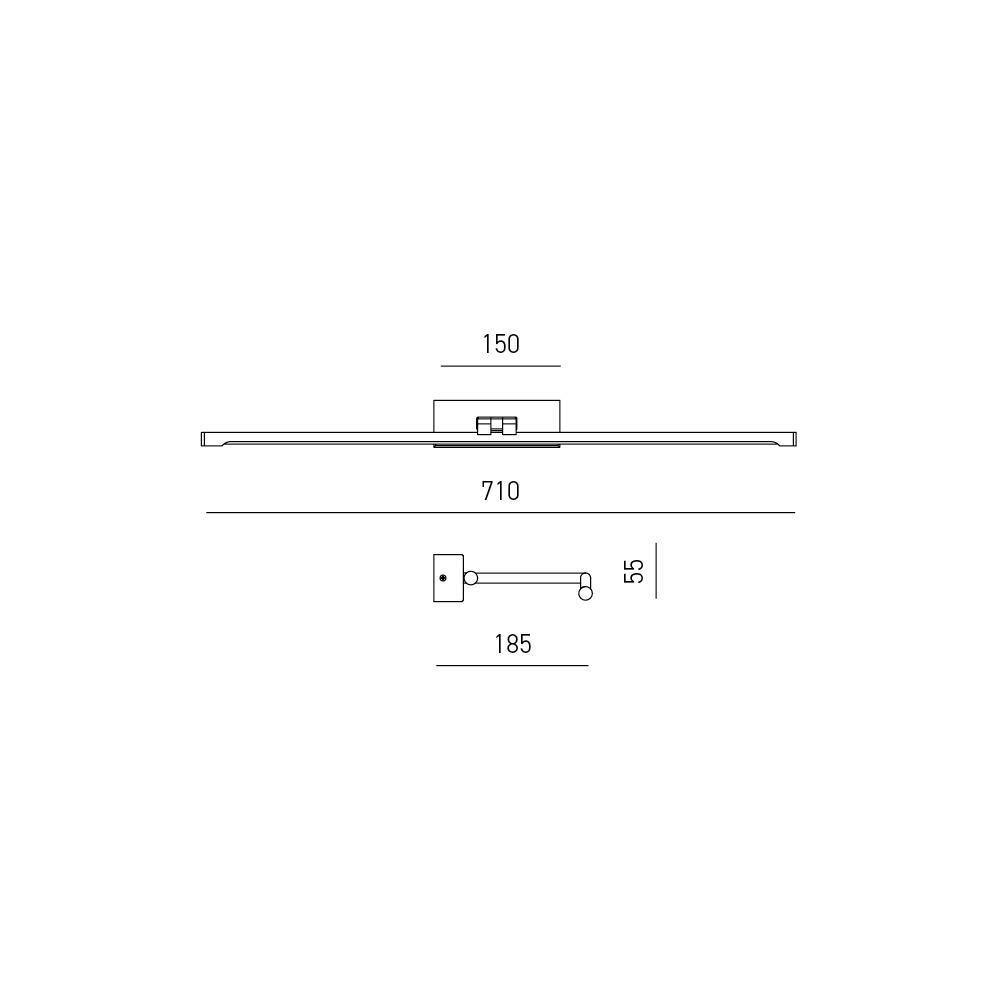 disegno tecnico applique da parete led 71 cm con staffa 19 cm