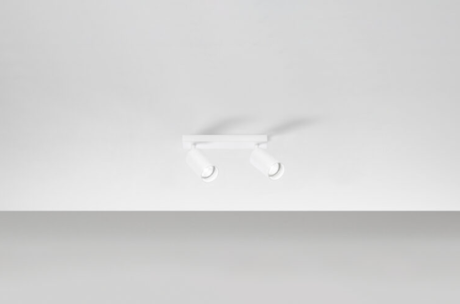 plafoniera applique orientabile bianca in alluminio a due spot per interni