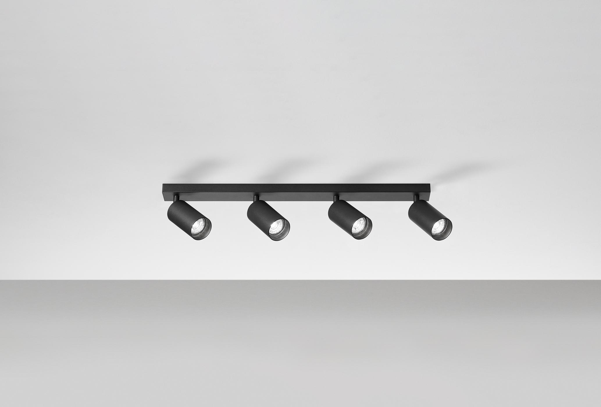 plafoniera orientabile nera affralux 60x16 cm con 4 spot gu10