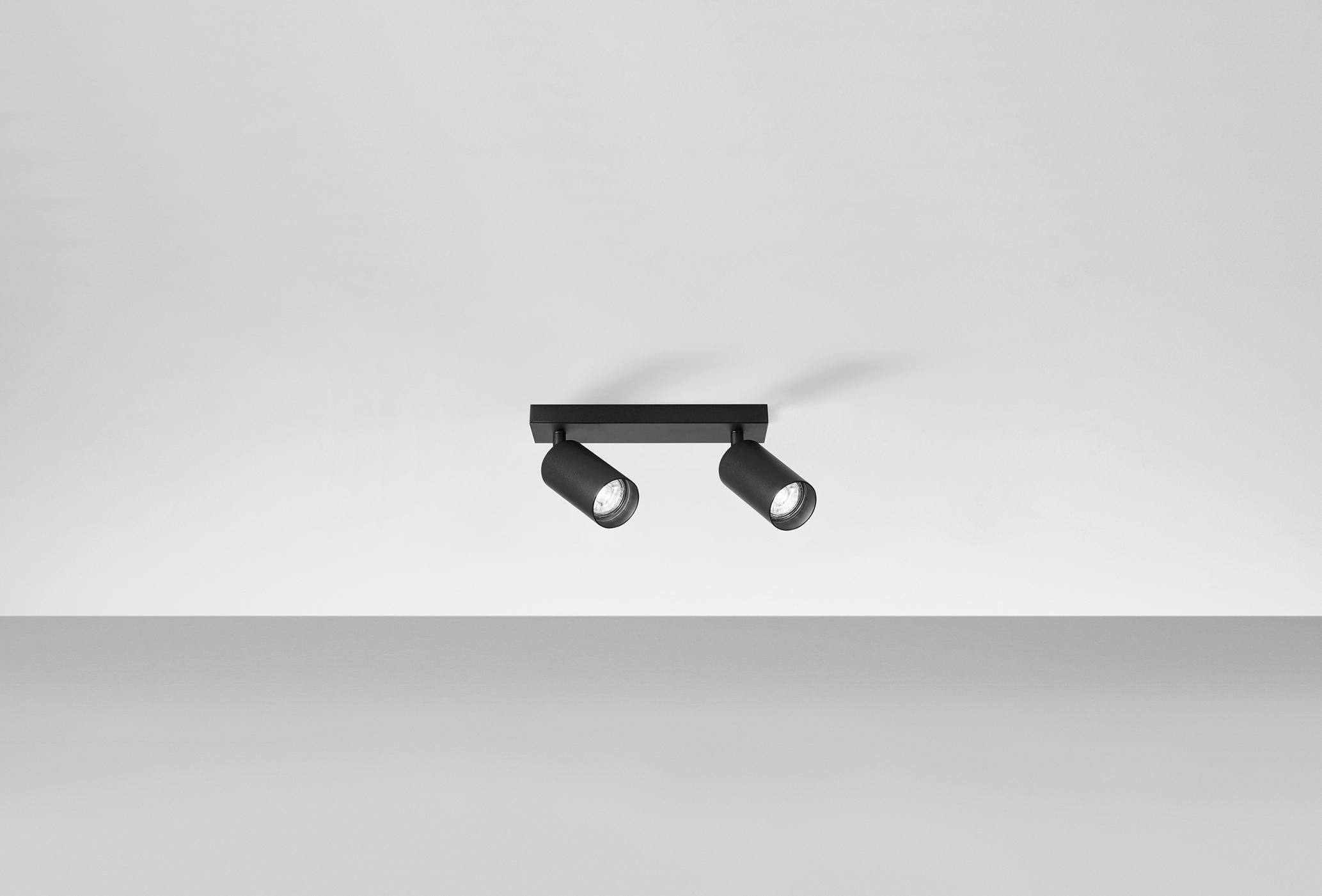 plafoniera orientabile nera a due luci in alluminio per interni