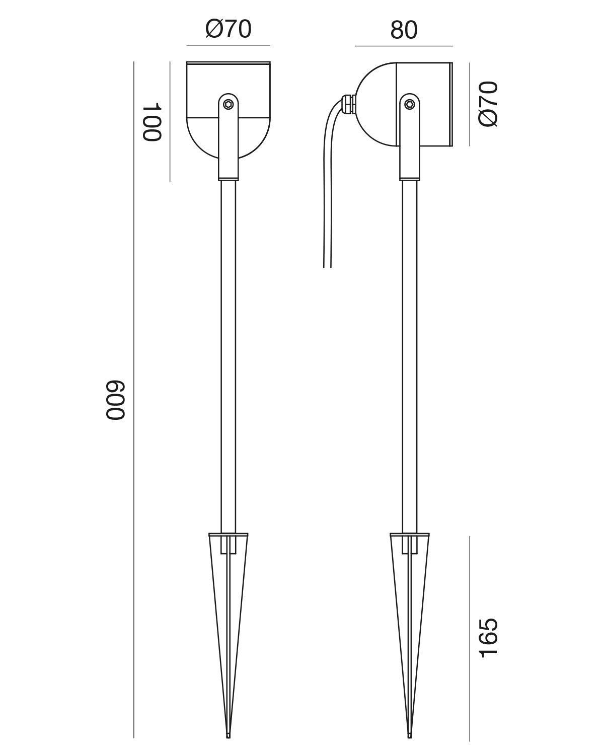 disegno tecnico proiettore da esterno con picchetto dimensioni 60 cm
