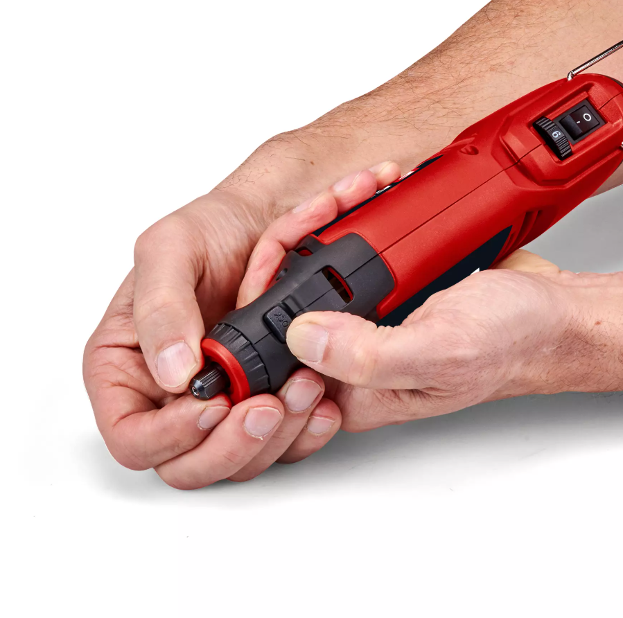 dettaglio impugnatura minitrapano einhell con blocco mandrino