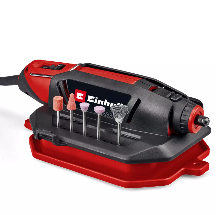 minitrapano einhell su base con accessori inseriti