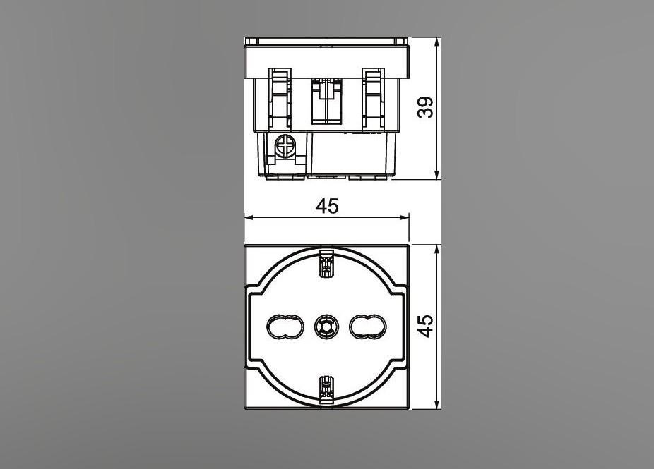 disegno tecnico presa unel p40 45x45 profondita 39 mm